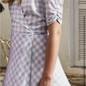 Charlie Holiday Blue and White Puff Sleeve Wrap Mini Dress new with tags